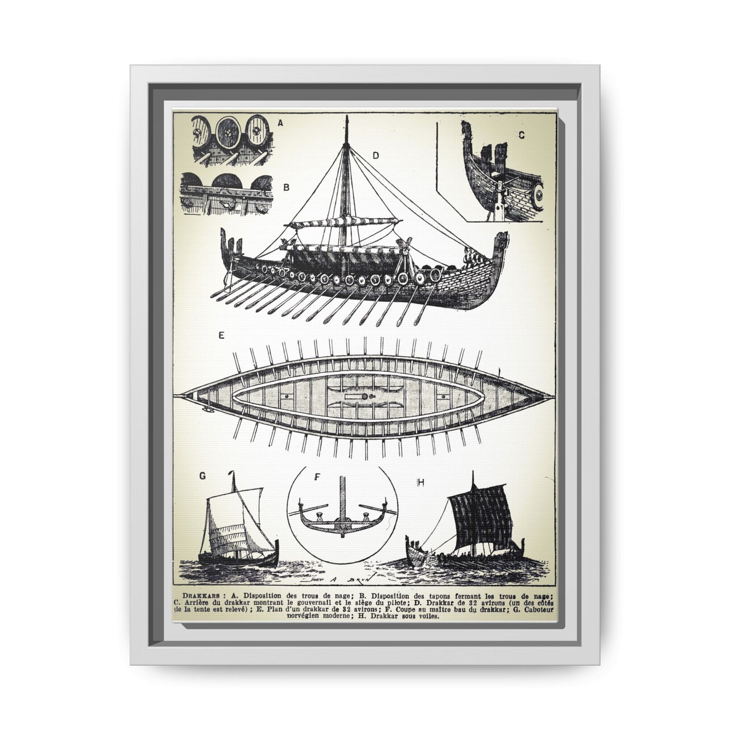 Viking Ship on Matte Canvas, Framed 9" x 12"
