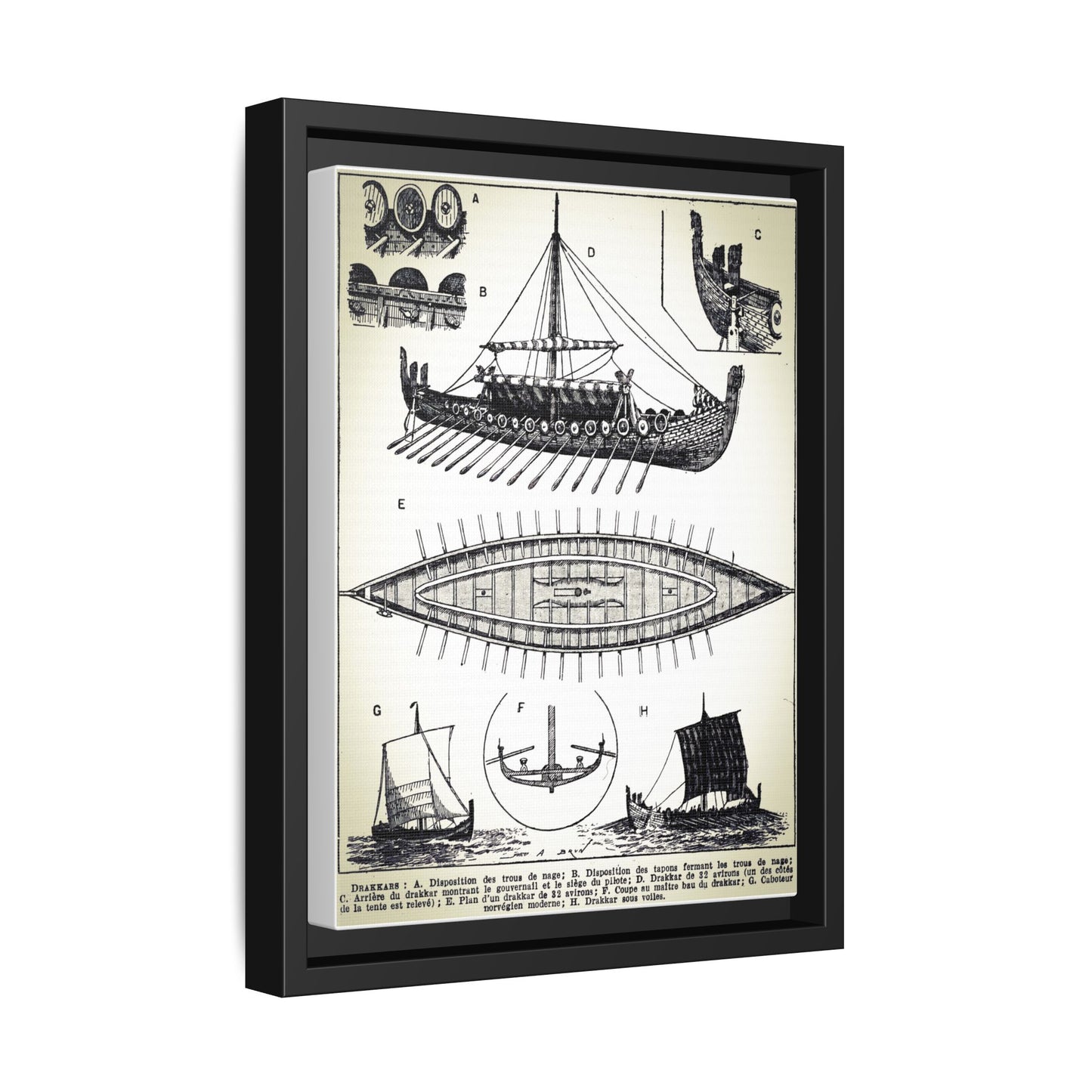 Viking Ship on Matte Canvas, Framed 9" x 12"