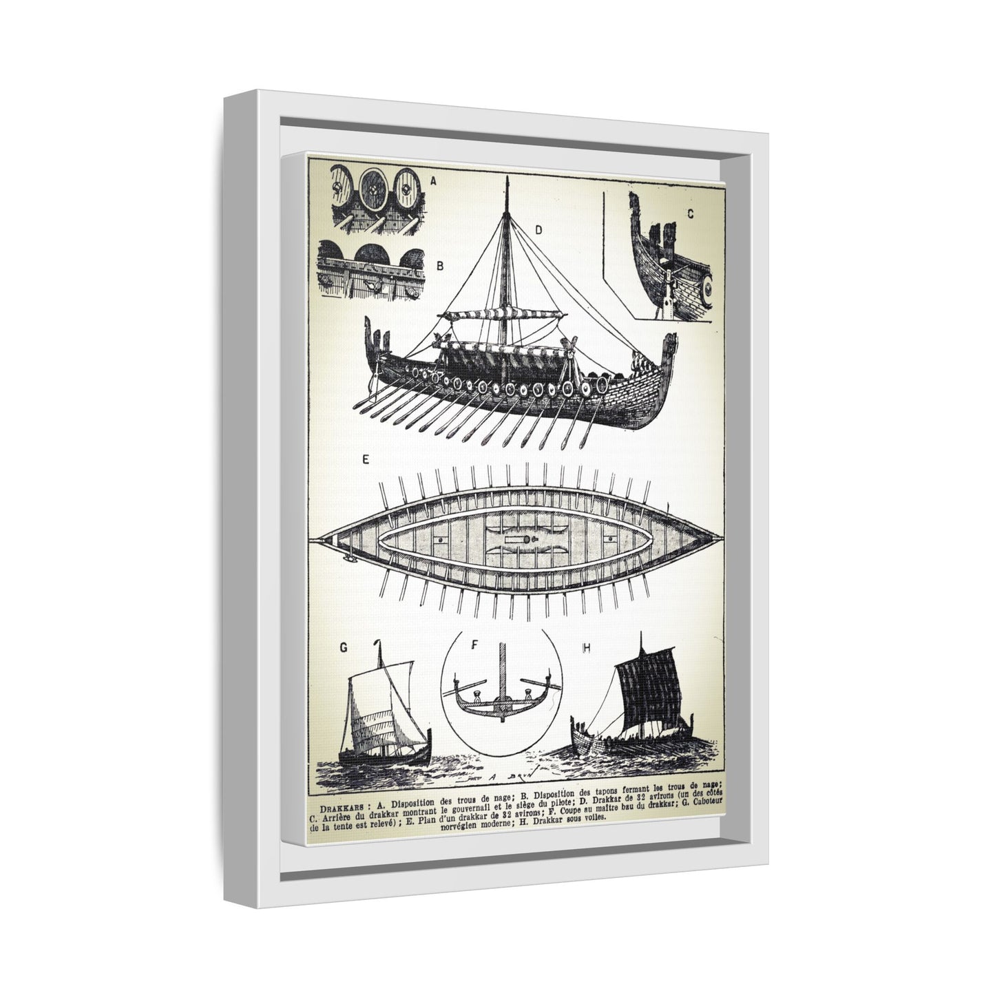 Viking Ship on Matte Canvas, Framed 9" x 12"