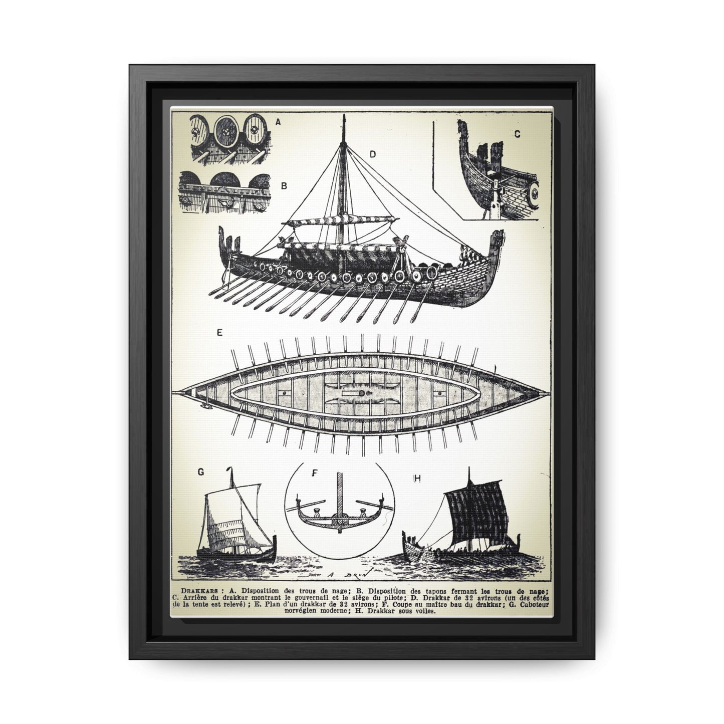 Viking Ship on Matte Canvas, Framed 9" x 12"