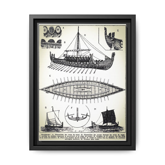 Viking Ship on Matte Canvas, Framed 9" x 12"